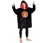Manchester United F.C. Boys Oversized Fleece Hoodie, Hooded Poncho, Cosy Loungewear - Gifts for Boys (Black)
