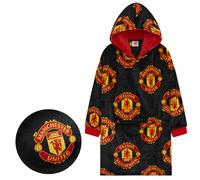 Manchester United F.C. Boys Oversized Fleece Hoodie, Hooded Poncho, Cosy Loungewear - Gifts for Boys (Black Hoodie/Cushion)