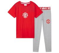 Manchester United F.C. Boys Pyjamas Set, Comfy 2 Piece Nightwear Set, Boys Gifts (Red/Grey, 7-8 Years)