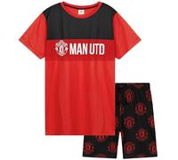 Manchester United F.C. Boys Short Pyjamas Set, Breathable Lounge Wear - Man United Gifts for Boys (Black/Red AOP, 9-10 Years)