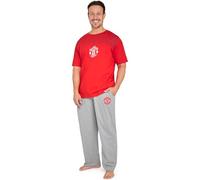 Manchester United F.C. Mens Pyjamas Set, Cotton Loungewear - Man United Gifts (Red/Grey, M)
