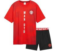 Manchester United F.C. Mens Short Pyjamas Set, Breathable 2 Piece Lounge Wear - Man United Gifts for Men (Black/Red, 2XL)