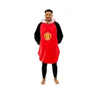 Manchester United FC Hugzee Oversized Wearable Hooded Fleece Super Warm and Cosy Premium Sherpa Lined, Design Perfect For Teens, Women and Men, One Size Suggested Height 110cm+, Red