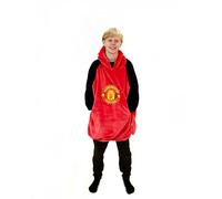 Manchester United FC Hugzee Oversized Wearable Hooded Fleece Super Warm and Cosy Premium Sherpa Lined, Design Perfect For Kids Aged 7-12 Years, One Size Suggested Height 75cm+, Red