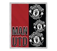 Manchester United FC Official Fleece Blanket | Super Soft Warm Throw with Sherpa Reverse, Stacked Design | Perfect For Home, Bedroom, Sleepovers & Camping | Size 120 x 150cm