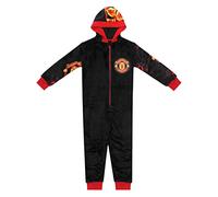 Manchester United FC Official Football Gift Kids Fleece Hooded All-In-One 7-8 Years Black