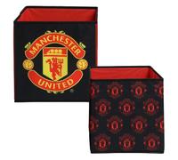 Manchester United FC Officially Licensed Storage Boxes | 2 pack Foldable Storage Cubes | Football Merchandise | Perfect For Organising Children's Room, Kids Playroom | 30 x 30cm | Red