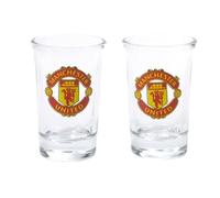 Manchester United FC Wordmark Crest Shot Glass (Pack of 2) (One Size) (Red/Yellow/Transparent)