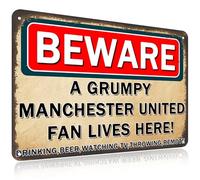 Manchester United Gifts for Men Champions Manchester United Gifts for Boys Funny Metal Signs A Grumpy Manchester Unted Fan Lives Here Wall Art Vintage Gift Man Cave Bars Sign Decorations 20x30 cm