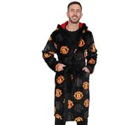 Manchester United Mens Official F.C. Dressing Gown Fleece Hooded Man Utd Robe (Medium)