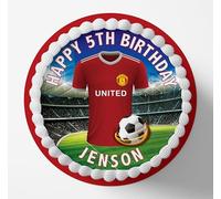 Manchester Utd. Football Team Colours Personalised Edible Cake Topper Printed on Icing Sheets, Round, Square, Costco, Cupcake Toppers - Happy Birthday (1. Round)