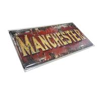 Manchester Vintage Metal Sign - Red Distressed 30x15cm Wall Plaque for Bar, Pub, Garage, Man Cave, Home Decor