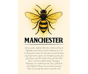 Manchester Worker Bee Art Print, Historical City Heritage Wall Decor. Size A4