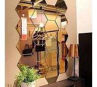 Manco Luella 12 Pcs Acrylic Mirror Wall Stickers Hexagon Plastic Wall Stickers for Home Decor Living Room Bedroom Over Sofa or TV Gold