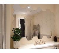 Manco Luella Hexagonal Acrylic Mirror Wall Stickers for Home Decor, Plastic, Silver, 24 Count