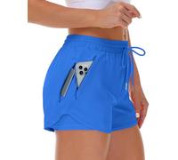 Mancreda Women's Running Shorts with Liner 3 Zipper Pockets Elastic Workout Athletic Gym Yoga Shorts, Sparkle Blue, M