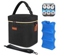 Mancro Breastmilk Cooler Bag Fits 6 Baby Bottles with Ice Pack & Shoulder Strap, Baby Bottle Cooler Bag Insulated Small Cooler Lunch Bag for Daycare Nursing Mom Travel Picnic Fruits Drinks, Black