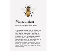 Mancunian Definition Wall Art Print, Manchester Culture Typography, Bee Design Dictionary Style. Size A4