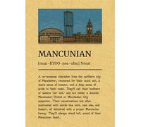 Mancunian Definition Wall Art Print, Manchester Skyline Dictionary Style Artwork, Vintage Typography Decor. Size A4