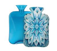 Mandala Abstract Lotus Hot Water Bottle with Cover, 2L PVC Hot Water Bag with Soft Cover, Reusable Heating Pad for Pain Relief Warm Hands Waist Abdomen Feet & Bed