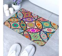 Mandala Bath Mat Rugs Bathroom Floor Mat Super Absorbent Ultra Thin Low Profile Non Slip Quick Dry Washable Carpet for in Front of Bathtub,Shower Room,Sink（16"*24"square）