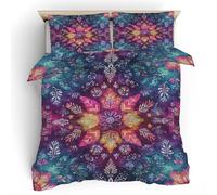 Mandala Boho Super King Bedding Set - Flower Pattern Reversible Quilt Cover - Microfiber Washable Easy Care Duvet Cover 260 x 220 with 2 Pillowcases S2a1