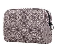 Mandala Brown Psychedelic Henna Cosmetic Bag for Women, Travel Toiletries Bags Large Makeup Handy Pouch Organiser Bag with Zipper