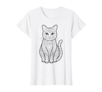 Mandala cat to Color Yourself Value Graphic T-Shirt, Women, White, M