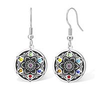 Mandala Chakra Dangle Earrings for Women Men 7 Chakra Lotus Flower Earrings Flower of Life Buddha Amulet Spiritual Healing Jewelry Yoga Meditation Gift，Silver