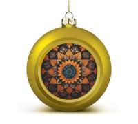 Mandala Christmas Ball Ornaments - Golden Shatterproof Plastic Vintage Rustic Xmas Tree Decorations Pendant for Family Holiday Wedding Party Xmas Hanging Decoration