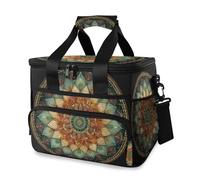 Mandala Circular Green Cooler Bag Thermal Insulated Picnic Lunch Bag Box Large Cool Bag for Beach Picnic Camping Travel Men Women