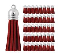 Mandala Crafts 100 Pcs Silver Cap Maroon Faux Suede Tassels Bulk Keychain Making Supplies - Small Leather Tassels for Charms, Jewelry Making, and DIY Crafts