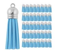 Mandala Crafts 100 Pcs Sky Blue Faux Suede Tassels Bulk Keychain Making Supplies - Small Leather Tassels for Charms, Jewelry Making, and DIY Crafts