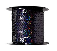 Mandala Crafts 100 Yards 6mm Holographic Black Sequins Strips on a Roll - Flat Paillettes Trim Ribbon Sequins String Spool by The Yard for Sewing, Costumes, Crafts, Embellishments, and Decorations