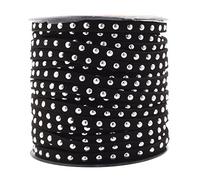 Mandala Crafts 20 Yards Black Studded Faux Suede Cords Leather Trims - Flat Vegan Leather Lace Strips String with Silver Color Rivets for Jewelry Making, Crafts, Bracelets, and Decorations
