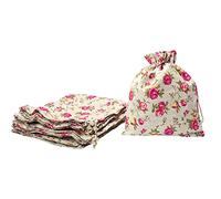 Mandala Crafts Rose Flower Natural Burlap Drawstring Gift Bag, Linen Floral Pattern Pouch for Party Favor, Jewelry, Wedding, Candles, Tea, Coffee (8X12 Inches, 20 Bags)