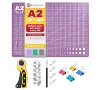 Mandala Crafts Self-Healing Cutting Mat Kit - 18" x 24" A2 Purple Pink Double-Sided 5-Ply Mat with Fabric Cutter, Quilt Ruler & Craft Knife for Sewing, Quilting, Leather & Scrapbooking