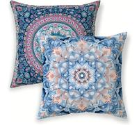Mandala Cushion Covers 20cm x 20cm Outdoor Pillow Cases 2 pack, Waterproof Linen Cushion Covers Nordic, Double-Sided Printing Square Throw Pillowcases for Garden Sofa Bedroom Couch Living Room lj-151