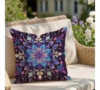 Mandala Cushion Covers 35 x 35 cm, Set of 1 Linen Decorative Square Throw Pillow Cover with Invisible Zipper, Outdoor Waterproof Garden Cushions for Livingroom Sofa Bedroom Couch Bench, Purple Z9-647