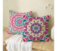 Mandala Cushion Covers 35x35 cm 2 Pack, Nordic Cushions with Hidden Zip, Comfort Square Pillow Cases, Outdoor Waterproof Linen Cushion Covers, Decorative Pillows for Sofa, Living Room, Gift W-619