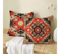 Mandala Cushion Covers 40x40cm 2 Pack,Retro Cushions with Hidden Zip,Comfort Square Pillow Cases,Outdoor Waterproof Linen Cushion Covers,Decorative Pillows for Sofa,Living Room,Gifts for Women W-631