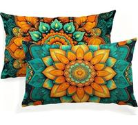 Mandala Cushion Covers 60cm x 90cm Pack of 2 Rectangular Waterproof Linen Outdoor Cushions Green Decorative Throw Pillow Cases for Bedroom Sofa Garden Patio Home Décor Large Cushions 24x34in JK-487