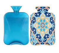 Mandala Damask Flower Ethnic Floral Hot Water Bottle with Cover, 2L Hot Water Bag for Pain Relief, Neck Soft and Shoulder, Hand Feet Warmer, Hot and Cold Compress for Adult Kids