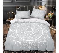 Mandala design 3D Printing Duvet Cover Set 3pcs Microfibre Lightweight Concealed White floral pattern Duvet Insert Cover 2 Pillowcases Skin-Friendly Home Decor Kids & Girls Double（200x200cm）