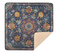 Mandala Design Blue Large Non-Slip Baby Gym & Activity Mat for Floor 1-Piecing Padded Baby Mat for Babies Infants Toddlers, 50'' x 50''