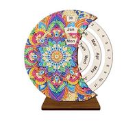 Mandala Diamond Art Painting Wooden Perpetual Calendar Table Calendar DIY Kits Diamond Art Rotatable Moon Disk Calendar Special Shaped Gem Paint by Number Stitch for Home Office School Desk Top Decor