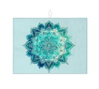 Mandala Dish Drying Mats For Kitchen Counter, Aqua Blue Floral Absorbent Dish Drainer Rack Mat, Artistic Microfiber Drying Pad For Kitchen Counter Coffee Bar Protector 18x24 Inch