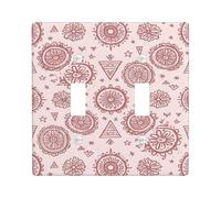 Mandala Double Light Switch Cover Plate, Bohemian Artistic Floral Geometric Spring Rose Plastic Standard Size Wall Switch Plates Accents for Home Living Room New Apartment Decor