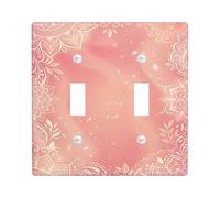 Mandala Double Light Switch Cover Plate, Bohemian Artistic Floral Swirls Spring Peach Plastic Standard Size Toggle Light Switch Cover for New Apartment Home Bedroom Office Decor