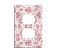 Mandala Duplex Outlet Covers Wall Plate, Bohemian Artistic Floral Geometric Spring Rose Plastic Standard Size Face Plates for Electrical Outlets for New Apartment Home Bedroom Office Decor